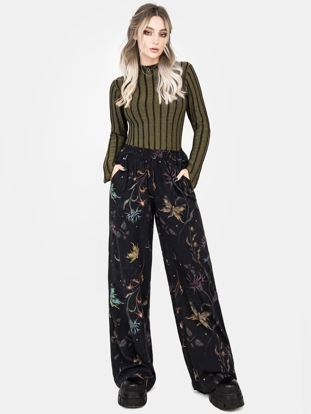 Disturbia Rosanella Floral Print Straight Leg Trousers US 14 / UK 18
